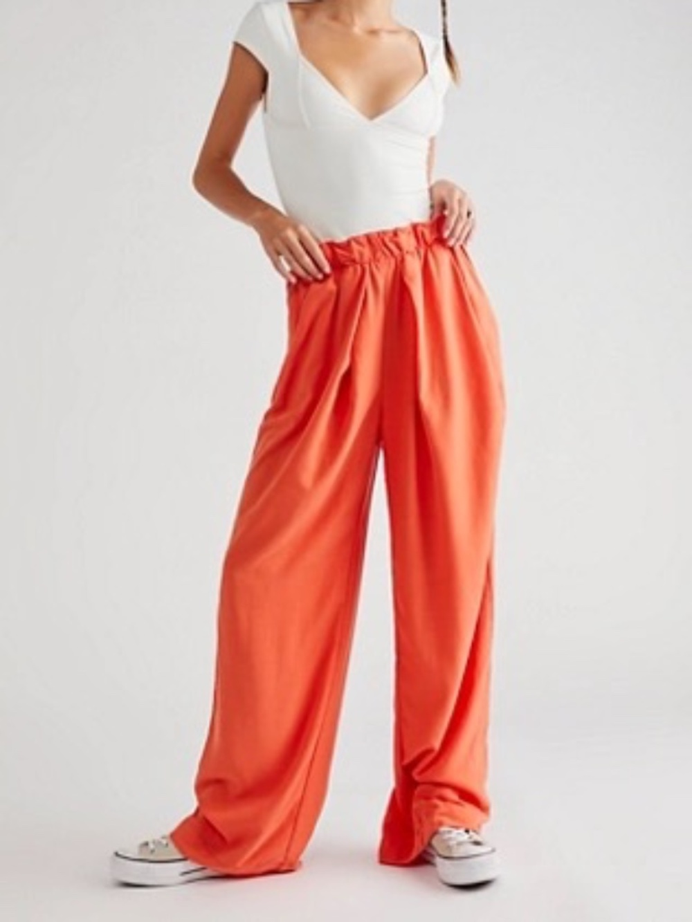 Free People Nothin To Say Pleated Trousers Fiesta Orange Baggy Wide Leg Pants L